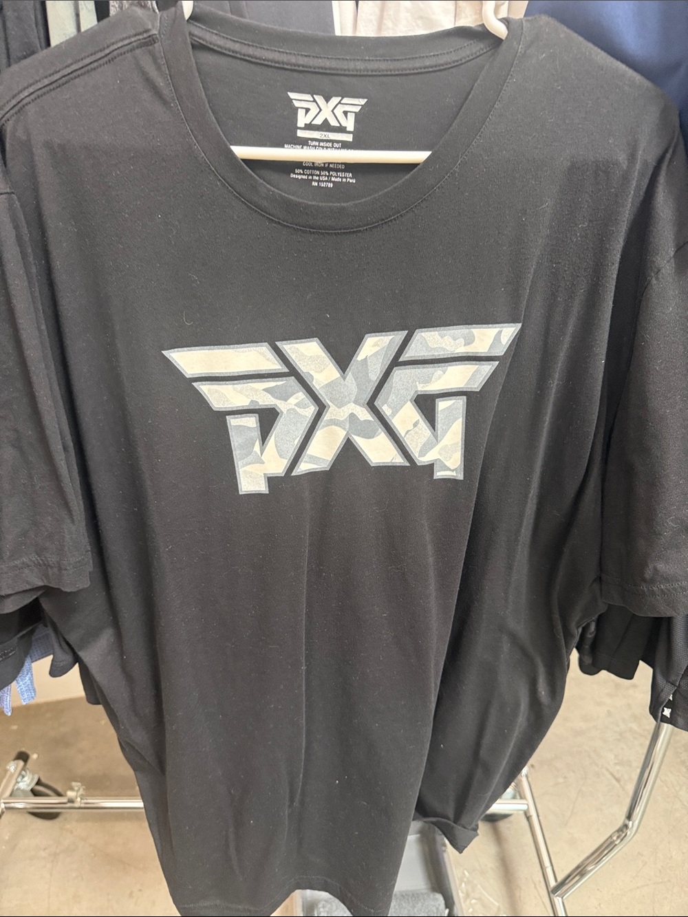 PXG Black Tee with Camo-Pattern Logo